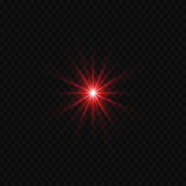Kırmızı parlayan ışık çemberi, yıldız, şeffaf arkaplanda patlama.