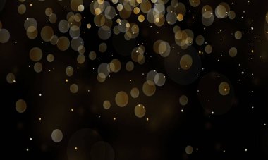 Renkli ışıklarla süslü altın renkli arka plan bokeh. Noel konsepti. Siyah arkaplanda soyut parlayan bokeh ışıkları izole.