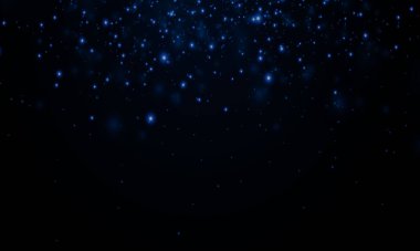Mavi glitter parçacıklar arka plan aşağı düşen neon yıldız ve ışık parlayan ile flare veya lüks sigorta primi ürün tasarımı için yardımcı grafik efekti üzerinde parlama. zemin. Sihirli ışık parlaklık kızdırma parlaklık