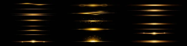 Χρυσά Εφέ Φωτός Μαύρο Φόντο Φωτεινές Λάμψεις Και Ανταύγειες Χρυσού — Διανυσματικό Αρχείο