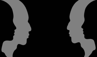 Siyah arkaplanda profilde insanların siluetlerini göster.