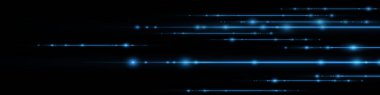 Set of blue horizontal highlights. Laser beams, horizontal light beams. Beautiful light flashes. Glowing stripes on a dark background.