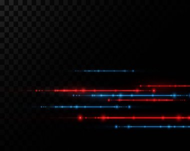 Set of red and blue horizontal highlights. Laser beams, horizontal light beams. Beautiful light flashes. Glowing stripes on a dark background.