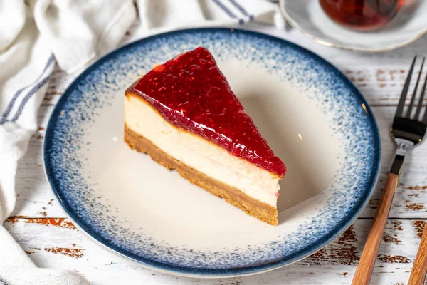 Cheesecake Fondo Bianco Legno Torta New York Cultura Alimentare Americana — Foto Stock