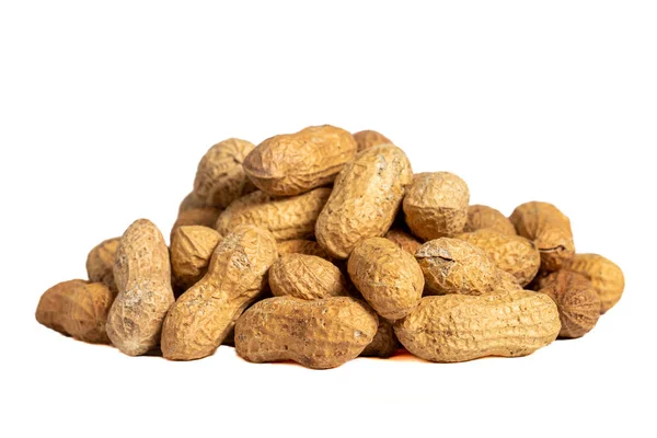 Amendoim Com Casca Isolado Sobre Fundo Branco Nozes Comida Saudável — Fotografia de Stock