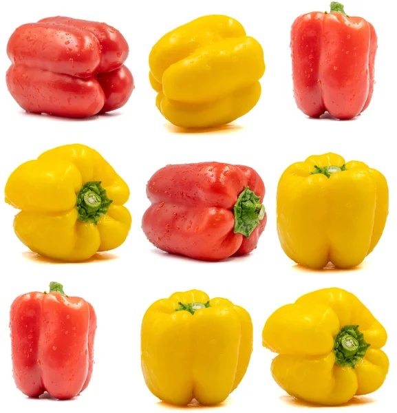 Set of bell pepper images. Red and yellow bell pepper isolated on a white background. Clipping Path. Full depth of field. close up