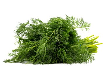 Dill beyaz arka planda izole edildi. Kırpma Yolu. Tam alan derinliği. Bir sürü dereotu. Kapat.