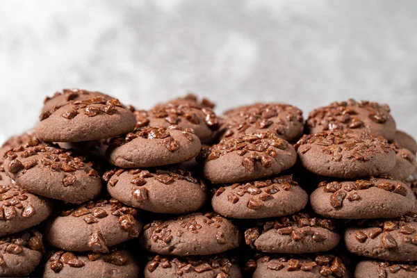 Chocolate and cocoa cookies. Fresh chocolate chip cookies. Bakery products. close up