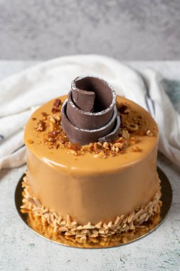 Caramel cake. Celebration or birthday cake. Special design. close up