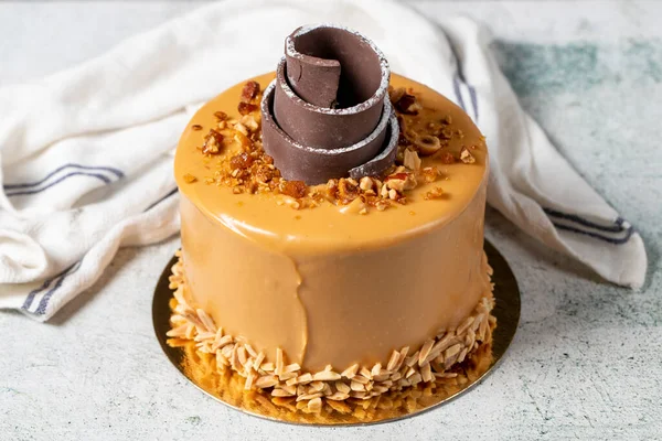 Caramel Cake Celebration Birthday Cake Special Design Close — 스톡 사진