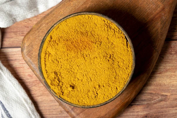 Curry Masala Powder Turmeric Powder Curry Powder Spice Bowl Wooden — Stock fotografie