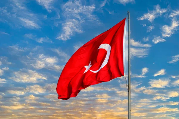 Turkish flag. Turkey national flag. Turkish flag at sunset