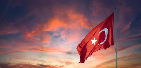 Турецький Прапор Національний Прапор Туреччини Турецький Прапор Заході Сонця Порожній — стокове фото