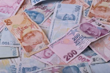 Turkish banknotes. TRY or TL. Numbers macro shot.5,10,20,200 Turkish Lira clipart