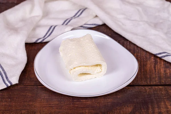 Clotted Crème Houten Ondergrond Clotted Cream Boterroom Voor Turks Ontbijt — Stockfoto