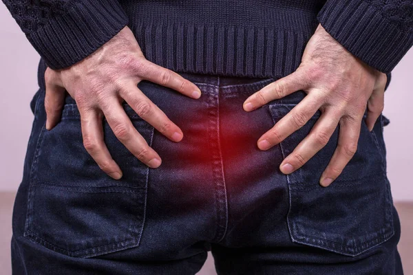 Homem Com Problema Diarréia Homem Com Problema Digestivo Tocando Sua — Fotografia de Stock