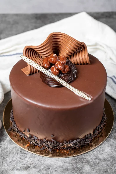 Шоколадний Вершковий Торт Шоколадний Торт Темному Фоні Кондитерські Десерти — стокове фото