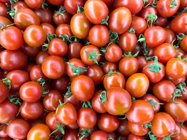 Tomatoes Heap Organic Cherry Tomatoes Close Food Background Top View — Stock Photo, Image