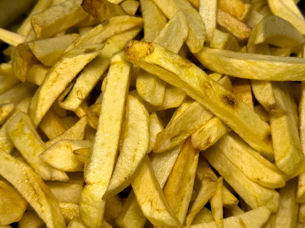 Pommes Frites Olja Nybakade Potatischips Livsmedelsbakgrund — Stockfoto