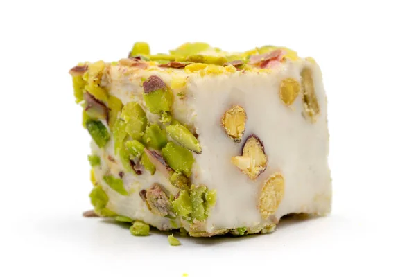 stock image Turkish Delight with Pistachio. Turkish delight with milk flavor isolated on white background.