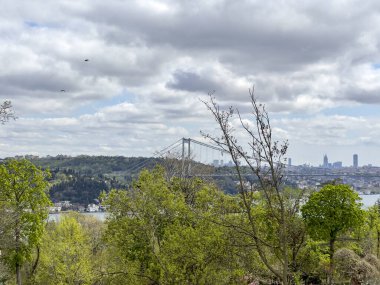 İstanbul Boğazı. Ormandan Boğaz manzarası. Avrupa ve Asya 'yı birbirine bağlayan köprü.