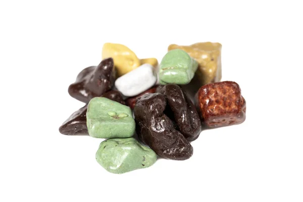 Skleněné Čokolády Oblázková Čokoláda Izolované Bílém Pozadí Sladké Drahokamy Dezerty — Stock fotografie