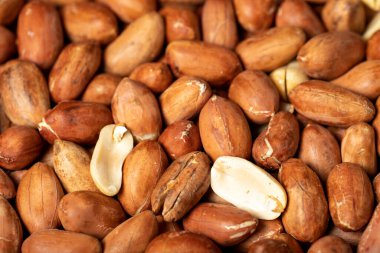 Fıstık. Fıstık soyulmuş, yakın plan yiyecek geçmişi. Doku. Boşluk afişini kopyala