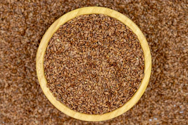 Flax Seeds Background Texture Flaxseed Linseed Wooden Bowl Cereals Healthy — Stock Photo, Image