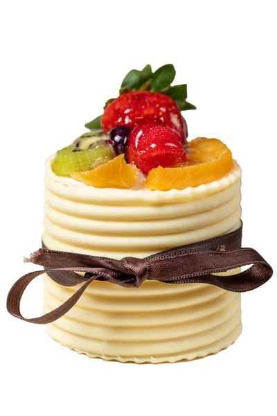 Torta Alla Crema Frutta Torta Fragole Pere Kiwi Lamponi Ricoperta — Foto Stock