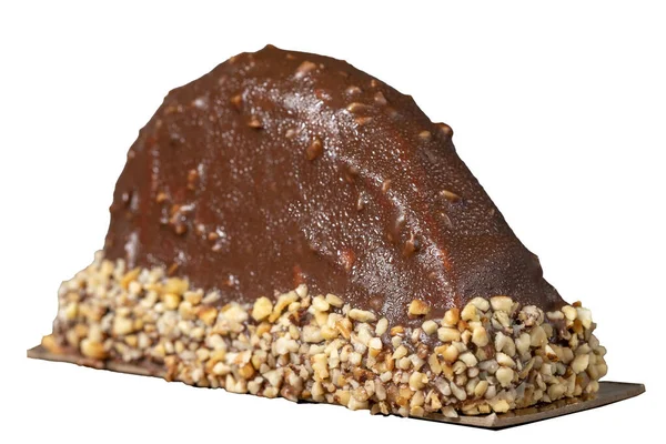 Банановый Шоколадный Торт Шоколад Покрыты Фундук Малага Торт Изолированы Белом — стоковое фото