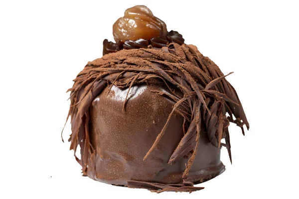 Bolo Castanha Bolo Chocolate Creme Castanha Isolado Sobre Fundo Branco — Fotografia de Stock