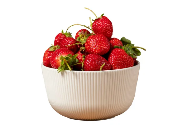 Erdbeere Schüssel Vorhanden Biolandprodukte Frische Erdbeeren Isoliert Auf Weißem Hintergrund — Stockfoto