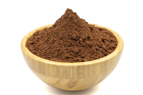 Cacao Polvere Isolato Fondo Bianco Cacao Polvere Ciotola Vicino — Foto Stock