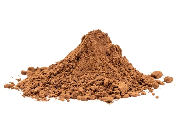 Cacao Polvere Isolato Fondo Bianco Mucchio Cacao Polvere Vicino — Foto Stock
