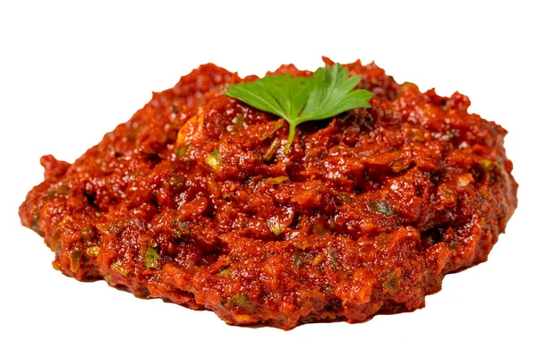 Hot Chilli Papričky Harissa Omáčka Izolované Bílém Pozadí Červená Chilli — Stock fotografie