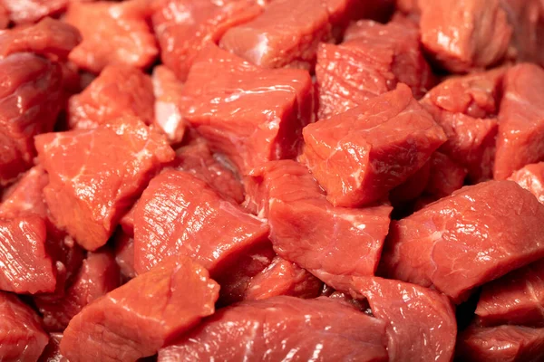 Carne Res Cruda Picada Cubos Carne Picada Cerca Cordero —  Fotos de Stock