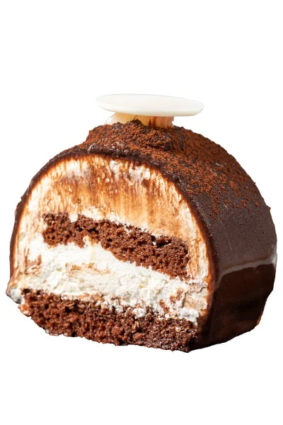Kue Coklat Lapisan Diisolasi Dengan Latar Belakang Putih Sepotong Kue — Stok Foto