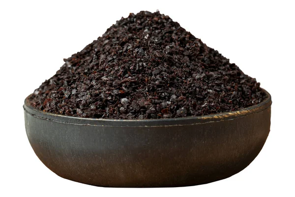 Zwarte Hete Peper Kruid Kom Geïsoleerd Witte Achtergrond Chili Peper — Stockfoto