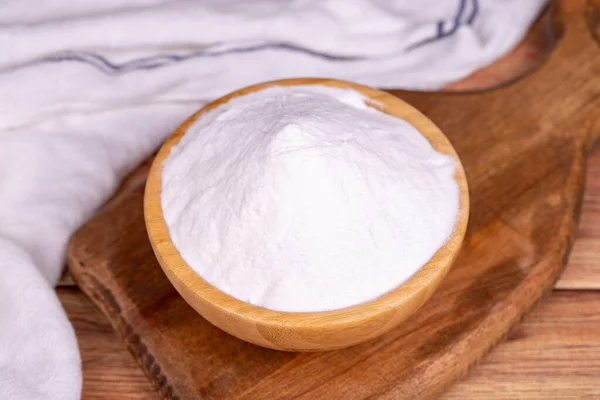 Sodium Bicarbonate Baking Soda Wood Background Sodium Bicarbonate Powder Wooden — Stock Photo, Image