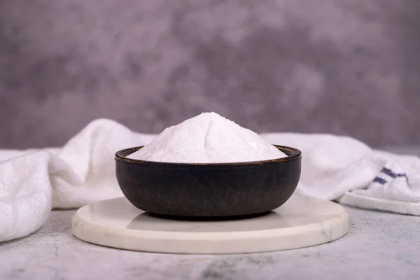 Sodium Bicarbonate Baking Soda Grey Background Sodium Bicarbonate Powder Bowl — Stock Photo, Image