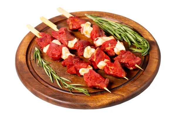 Hovězí Kvádro Syrový Shish Kebab Izolovaný Bílém Pozadí Turecká Kuchyně — Stock fotografie
