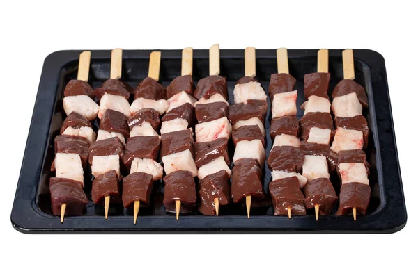 Jaterní Špína Syrové Játra Shish Kebab Izolované Bílém Pozadí Turecká — Stock fotografie