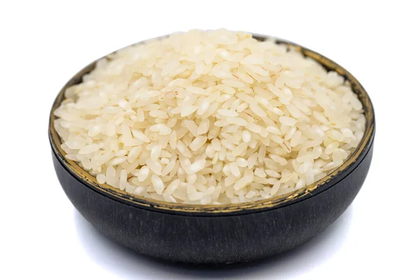 Syrová Rýže Izolovaná Bílém Pozadí Nevařená Suchá Rýže Misce — Stock fotografie