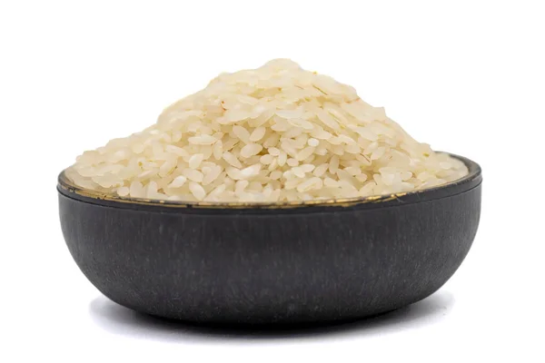 Syrová Rýže Izolovaná Bílém Pozadí Nevařená Suchá Rýže Misce — Stock fotografie