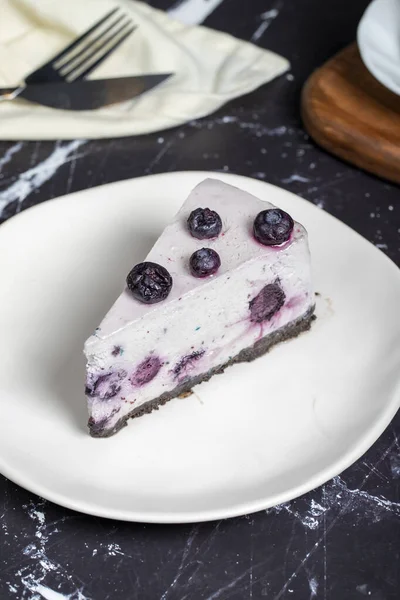Blueberry Cake Blueberry Fruit Slice Cake Dark Background Close — Stock Photo, Image