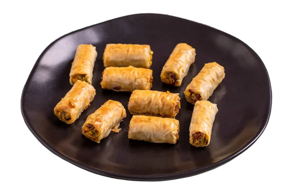 Pistaschbaklava Baklava Fylld Med Pistasch Isolerad Vit Bakgrund Turkiska Matdesserter — Stockfoto