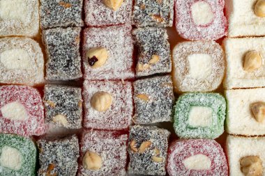 Türk lokumu. Türklerin çeşitli zevkleri var. Üst görünüm