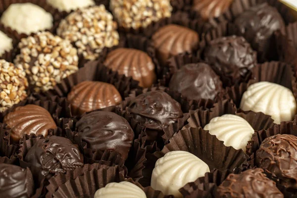 Chocolat Truffe Divers Pralines Chocolat Vrac Gros Plan — Photo