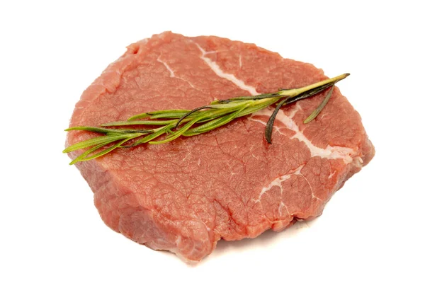 Rundvlees Ronde Plak Geïsoleerd Witte Achtergrond Rauw Rundvlees Rond Met — Stockfoto