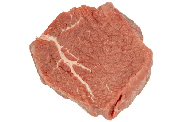 Carne Bovino Fatia Redonda Isolada Sobre Fundo Branco Carne Crua — Fotografia de Stock
